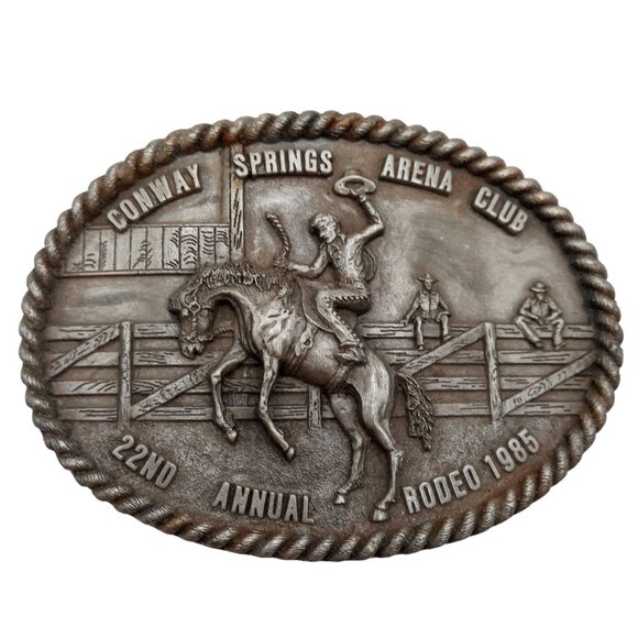 Bronc Rider Rodeo Belt Buckle Vintage 1985 Conway Springs Kansas PRCA Cowboy KS - Picture 1 of 9